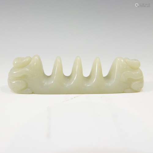 ANTIQUE CHINESE CARVED JADE BRUSH REST - QING DYNASTY 18/19TH CENTURY