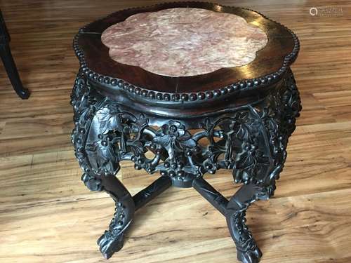 ANTIQUE Chinese Marble Top wood stand, late 19th century