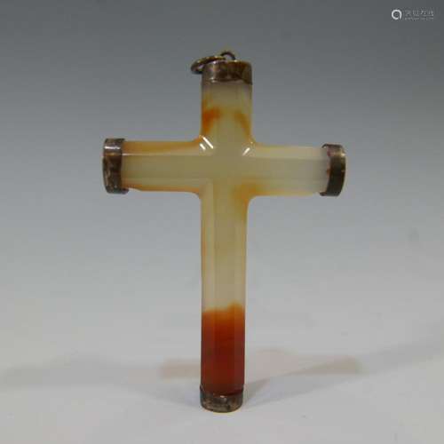 VICTORIAN STERLING SILVER AGATE CROSS