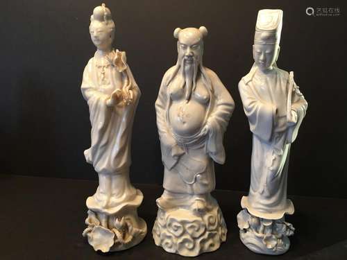 THREE Old Chinese Dehua figurines, 12 1/2