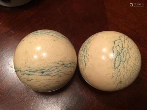 Pair Old Large Chinese Ivory Balls, 2 1/8