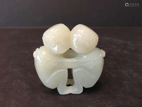 OLD Chinese Celadon White Jade figurines, 2 1/2