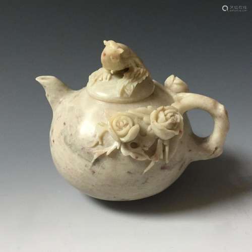 A NICE CARVED SOAPSTONE TEAPOT