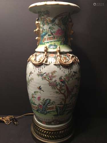 ANTIQUE Chinese Famille Rose vase Lamp, 19th century