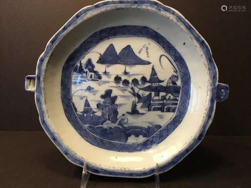 ANTIQUE Chinese Large Blue and White Warming Dish, 19th C