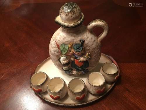 Vintage Hummel decanter with five cups and tray, tmk 1