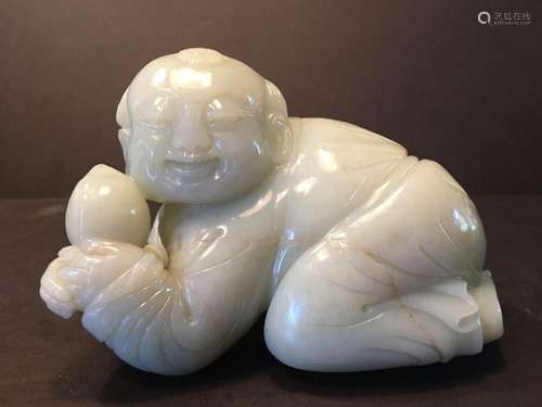 ANTIQUE Chinese Large White Jade Boy, late 19th Century.