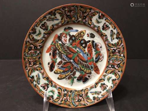 ANTIQUE Chinese 1000 butterfly plate, 19th C