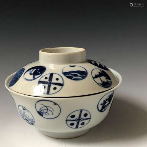 CHINESE ANTIQUE BLUE AND WHITE BOWL, MARKED