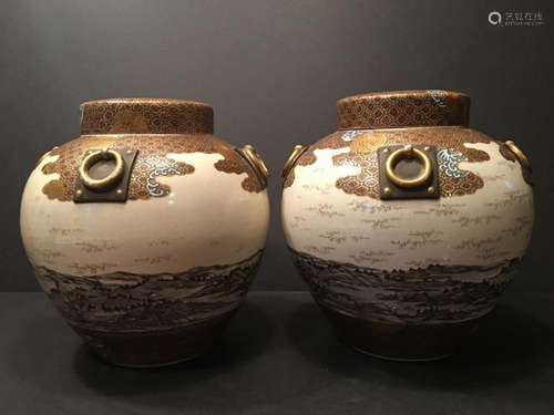 ANTIQUE Japanese LARGE Pair Covered Jars, Meiji period