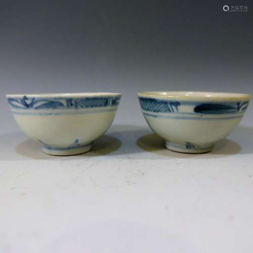 PAIR CHINESE BLUE WHITE PORCELAIN CUP - MING DYNASTY