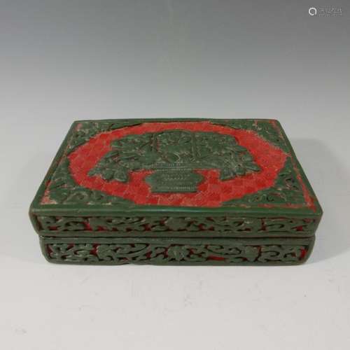 CHINESE ANTIQUE CARVED LACQUER CINNABAR BOX - 19TH CENTURY