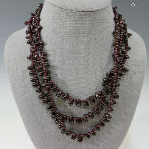 BEAUTIFUL 3 STRAND GARNET NECKLACE