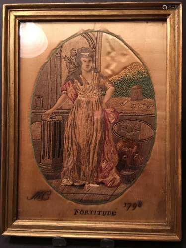 ANTIQUE Embroidery in Frame, 