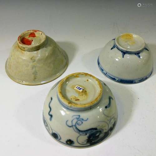 3 CHINESE ANTIQUE BLUE WHITE PORCELAIN BOWL - MING DYNASTY