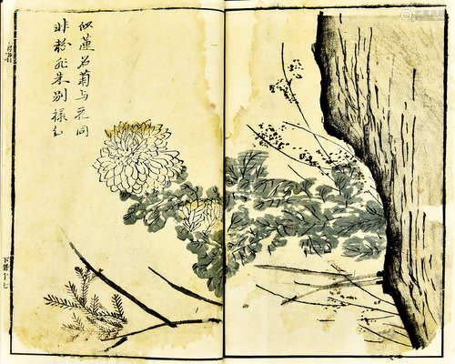 芥子园画传二集 清刻套印本 白纸 线装 1函4册