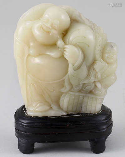 SOAPSTONE CARVING OF BUDDHA AND BOY