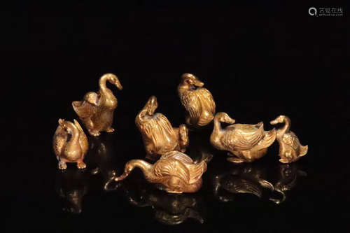 SET GILT BRONZE GOOSE SHAPED FIGURES