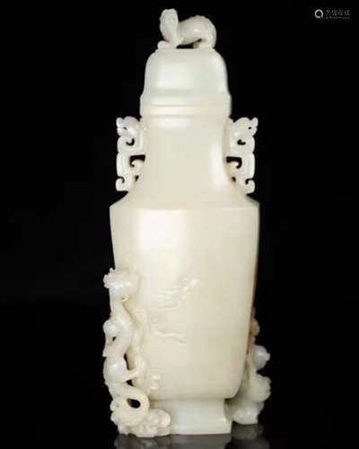 A HETIAN JADE CARVED BOTTLE VASE