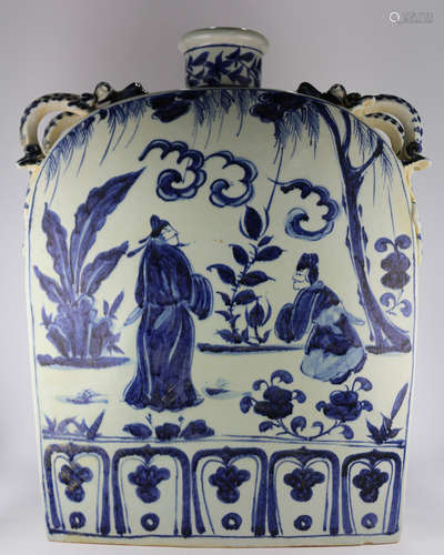 BLUE&WHITE FOUR HANDLES FLAT POT