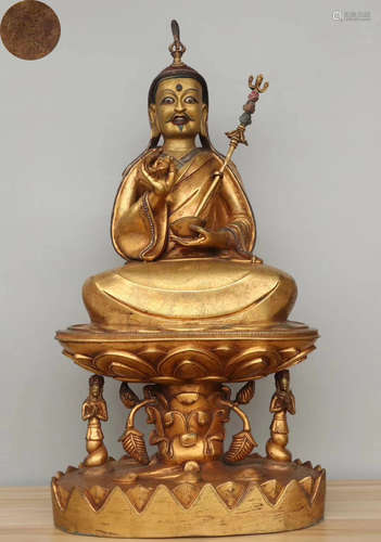 A GILT BRONZE MOLDED LIANHUASHENG BUDDHA STATUE