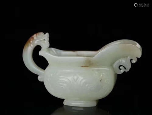 A HETIAN JADE CARVED JUE CUP