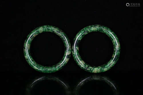 PAIR OLD JADEITE CARVED ROUND BANGLES