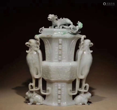 A JADEITE CARVED VASE