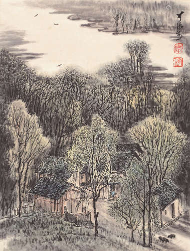 李可染 乡村小景 纸本立轴