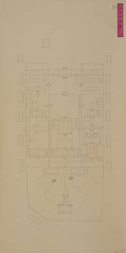 殿宇地盘图 清代内务府样式雷绘谨呈样稿  1幅 清代内务府用纸（附题签）