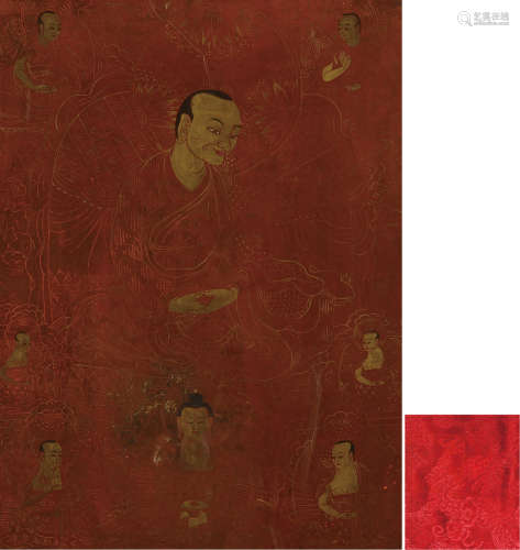 徐世章旧藏描金彩绘“释迦牟尼”唐卡一件（镜框），汉藏风格，皮布矿物胶彩，庄严精美