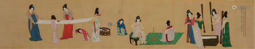 约1980年代陈林斋赴日参展期间据日本二玄社临摹“捣练图”长卷整幅全卷一件（手绘本）