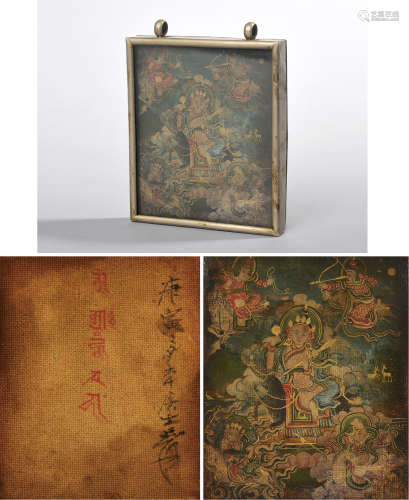 清中期佚名手绘“地藏王菩萨”嘎乌盒小唐卡一件（张大千旧藏）