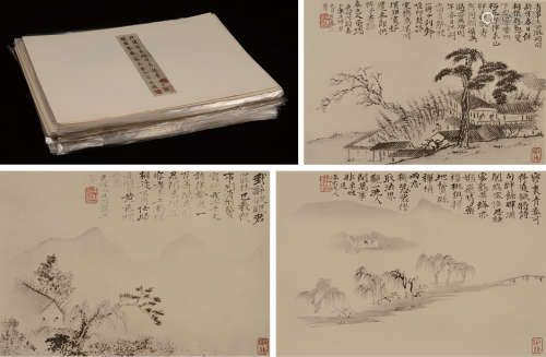 1970年代香港开发出版社出版《石涛写东坡时序诗意十二帧》彩色珂罗版画册一组35套（原包整箱）