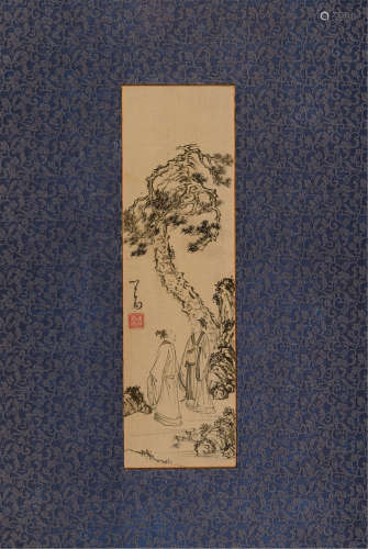 溥儒（1896-1963） 松山高士图 日式装裱