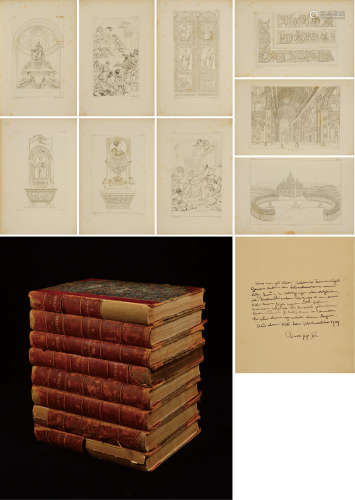 1829年罗马出版《梵蒂冈藏巨幅艺术版画全集》硬皮精装本一套8册全