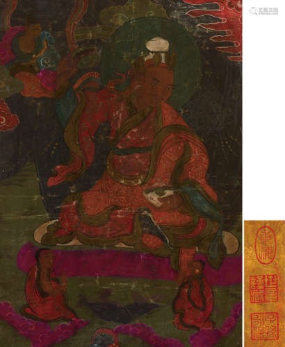 徐世章旧藏描金彩绘“财宝天王”唐卡一件（镜框）