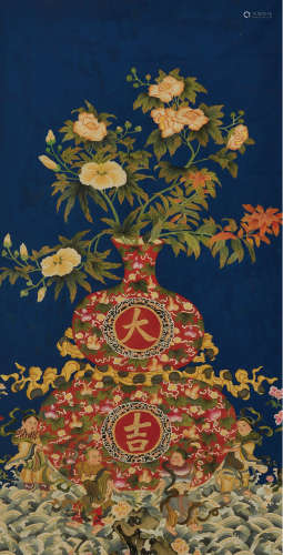 佚名 民国彩绘本“大吉葫芦图” 一件 设色绢本