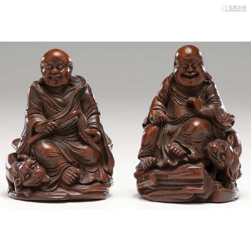 Chinese Carved Bamboo Seated Lohan Figures