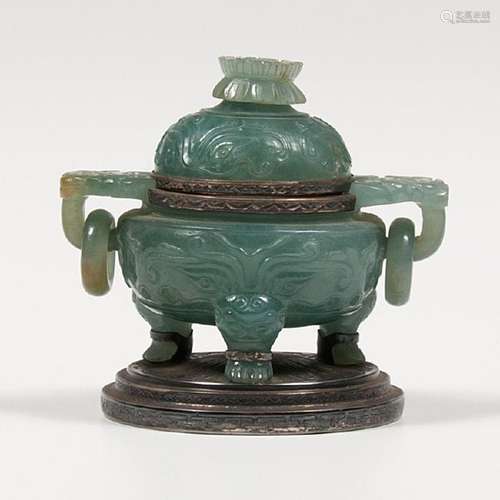 Edward I. Farmer Jade Lidded Ink Box with Sterling