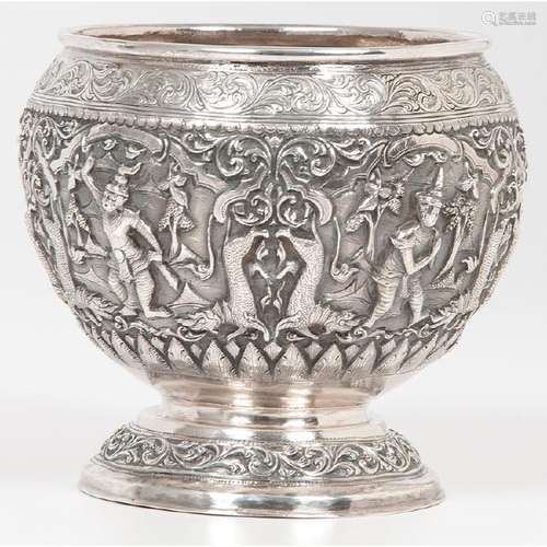 Burmese RepoussÃ© Silver Bowl