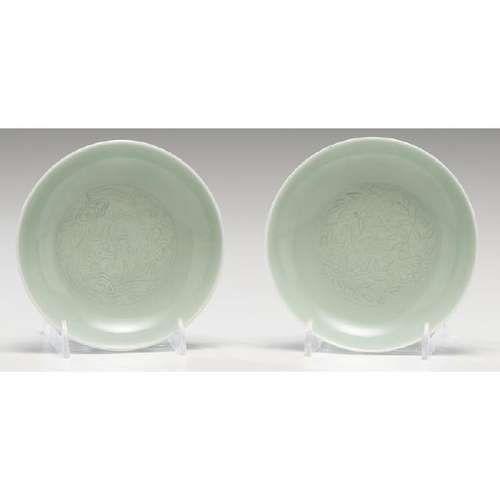 Yongzheng Celadon Porcelain Saucers with Lingzhi Motif