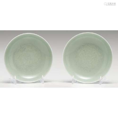 Yongzheng Celadon Porcelain Saucers with Lingzhi Motif