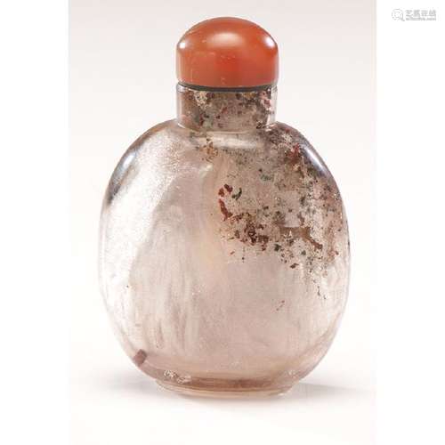 Carved Mossy Agate Oval Chinese Snuff Bottle