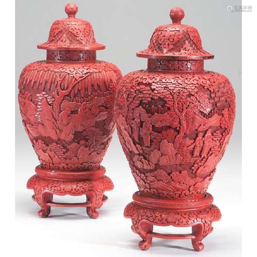 Pair of Cinnabar Ginger Jars