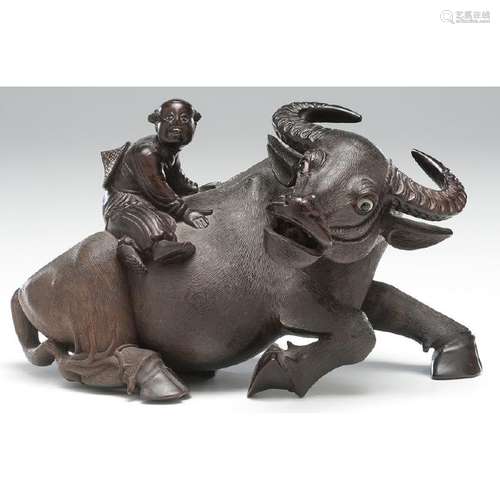 Water Buffalo and Boy Hardwood Carving