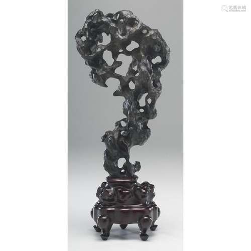 Chinese Scholar's Rock on Rosewood Stand