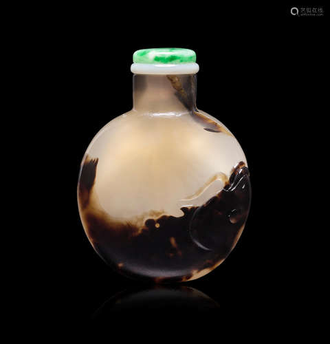 1820-1920 An inscribed shadow agate snuff bottle