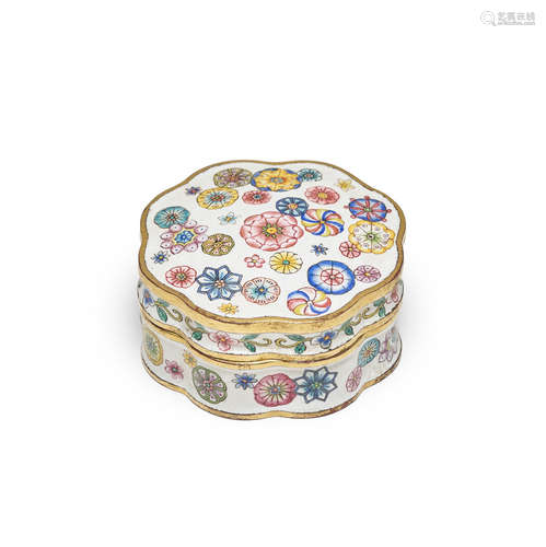 Qianlong mark and of the period AN IMPERIAL ENAMEL 'FLORAL MEDALLION' SEAL PASTE BOX AND COVER