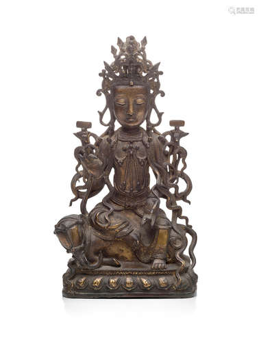 17th century AN INSCRIBED BRONZE FIGURE OF SAMANTABHADRA